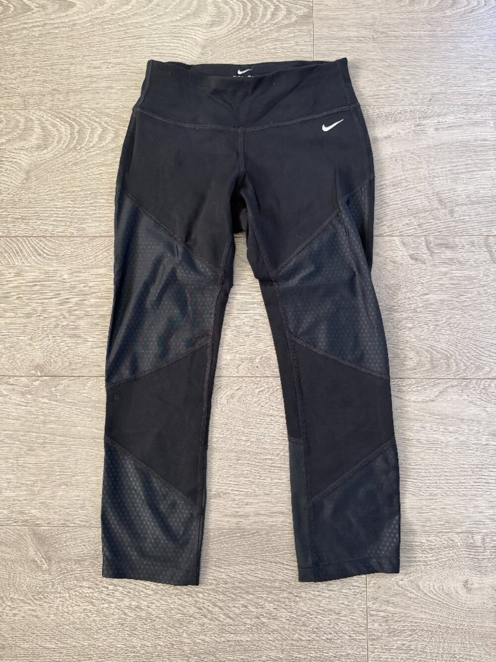 Nike Dri FIT Black Geometric Running Leggings Womens XS